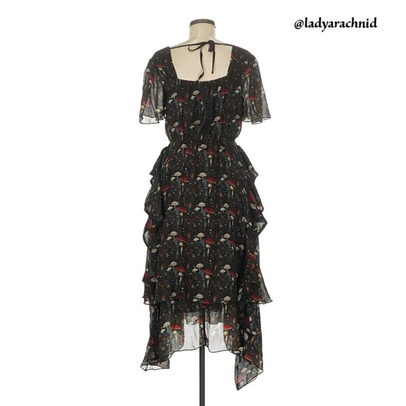 DISTURBIA Amanita mushroom print chiffon handkerchief hem midaxi dress - Picture 7 of 10